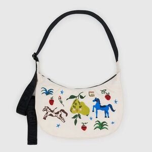 BAGGU Embroidered Painted Prairie Medium Nylon Crescent Bag